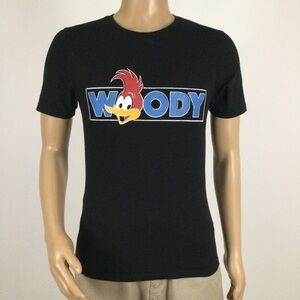 👛 (ANY 2/$20) Vintage WOODY WOODPECKER Black Short Sleeve Tee